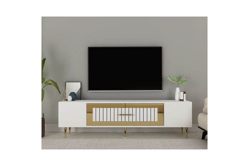 Anira TV-benk 150 cm - Hvit/Gull - Møbler - Mediamøbel & tv møbel - TV-benk & mediabenk