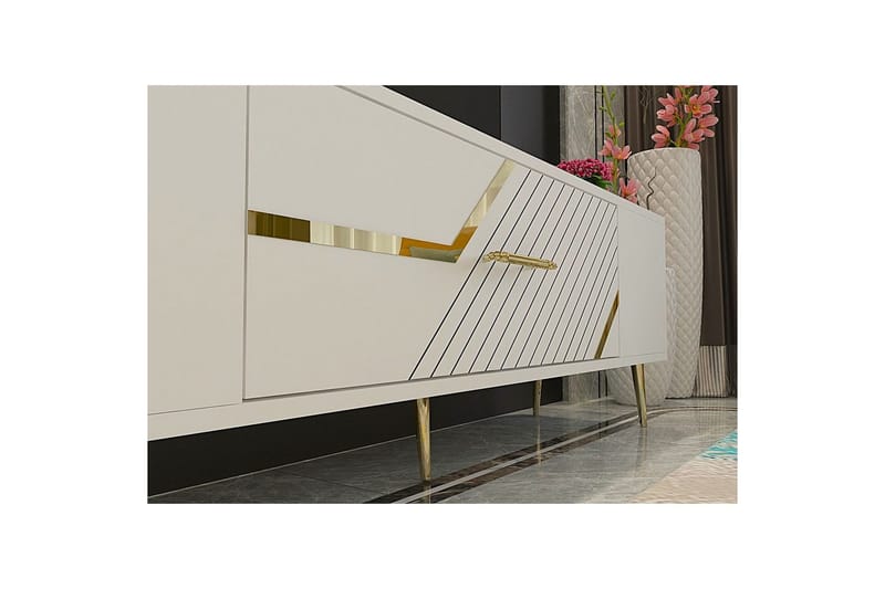 Anira TV-benk 150 cm - Hvit/Gull - Møbler - Mediamøbel & tv møbel - TV-benk & mediabenk