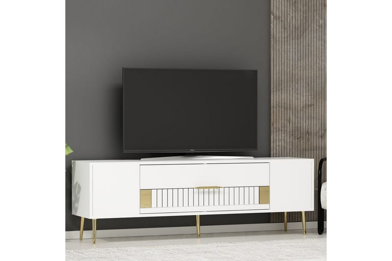 Anira TV-benk 150 cm - Hvit/Gull - Møbler - Mediamøbel & tv møbel - TV-benk & mediabenk