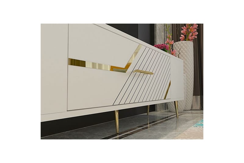 Anira TV-benk 150 cm - Hvit/Gull - Møbler - Mediamøbel & tv møbel - TV-benk & mediabenk