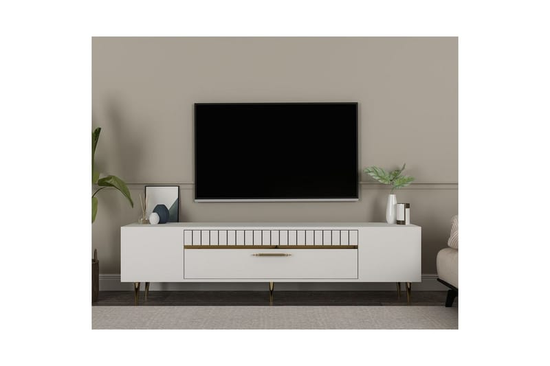 Anira TV-benk 150 cm - Hvit/Gull - Møbler - Mediamøbel & tv møbel - TV-benk & mediabenk