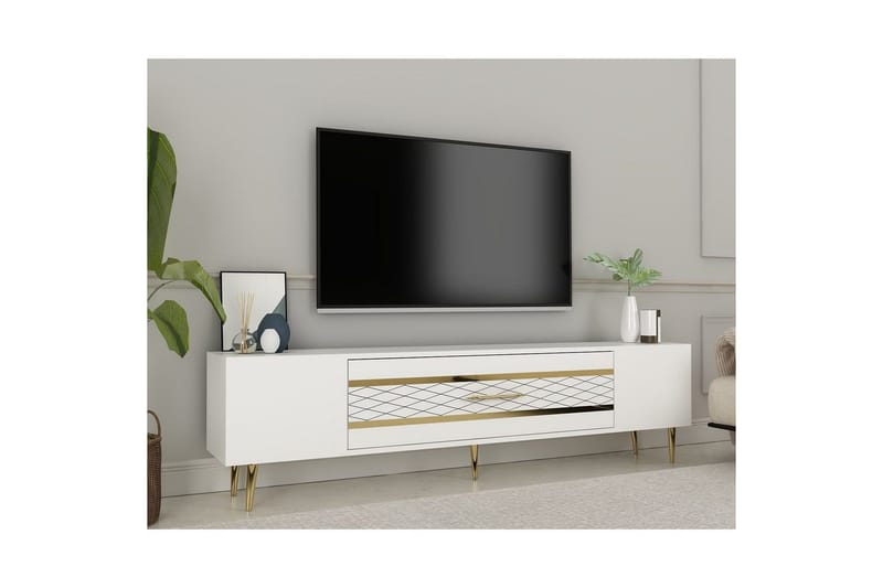 Anira TV-benk 150 cm - Hvit/Gull - Møbler - Mediamøbel & tv møbel - TV-benk & mediabenk