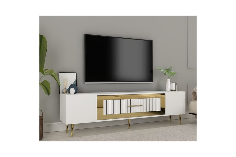 Anira TV-benk 150 cm - Hvit/Gull - Møbler - Mediamøbel & tv møbel - TV-benk & mediabenk