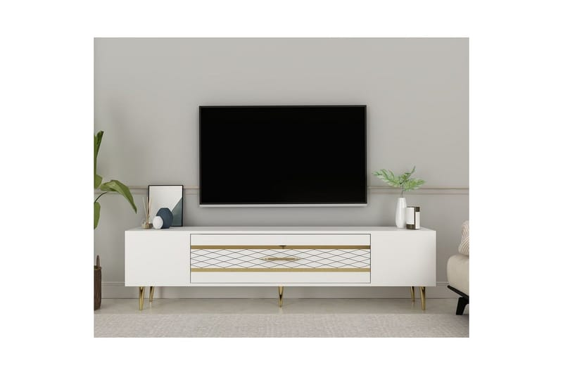 Anira TV-benk 150 cm - Hvit/Gull - Møbler - Mediamøbel & tv møbel - TV-benk & mediabenk