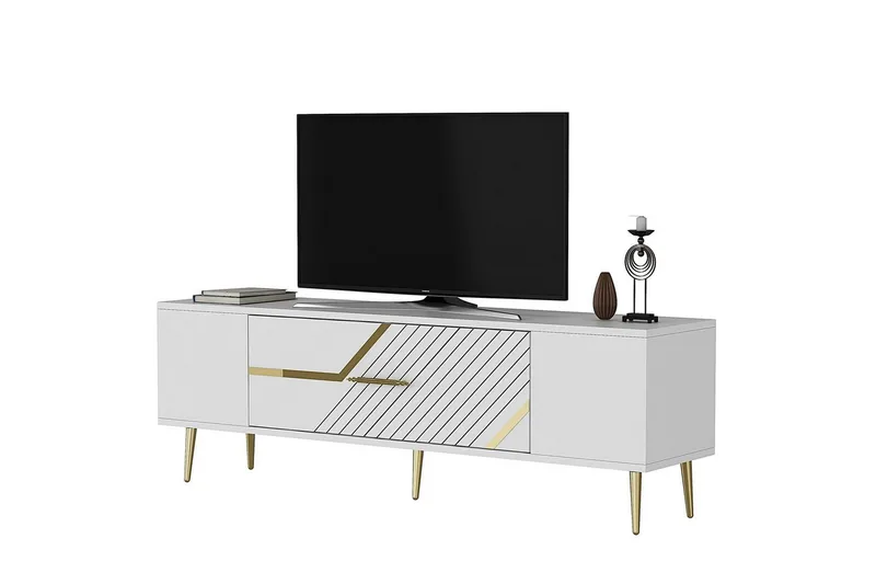 Anira TV-benk 150 cm - Hvit/Gull - Møbler - Mediamøbel & tv møbel - TV-benk & mediabenk