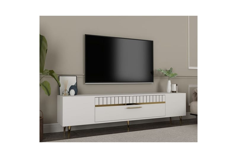 Anira TV-benk 150 cm - Hvit/Gull - Møbler - Mediamøbel & tv møbel - TV-benk & mediabenk