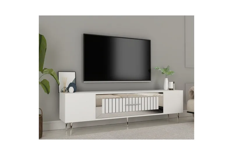 Anira TV-benk 150 cm - Hvit/Sølv - Møbler - Mediamøbel & tv møbel - TV-benk & mediabenk
