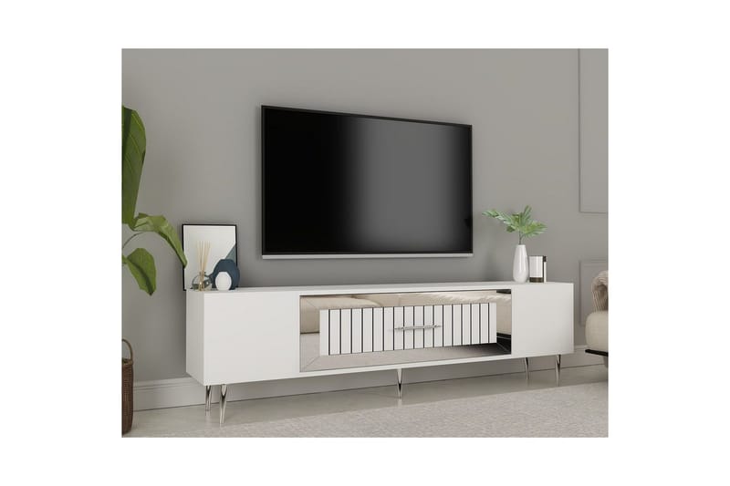 Anira TV-benk 150 cm - Hvit/Sølv - Møbler - Mediamøbel & tv møbel - TV-benk & mediabenk