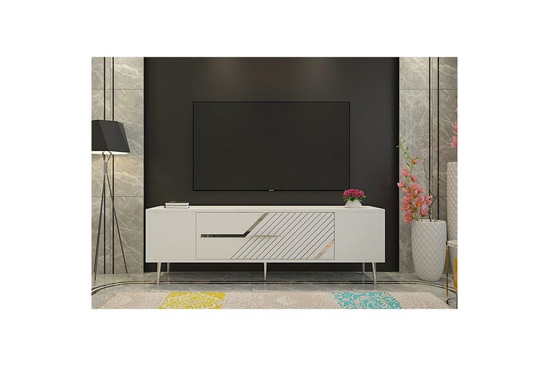 Anira TV-benk 150 cm - Hvit/Sølv - Møbler - Mediamøbel & tv møbel - TV-benk & mediabenk