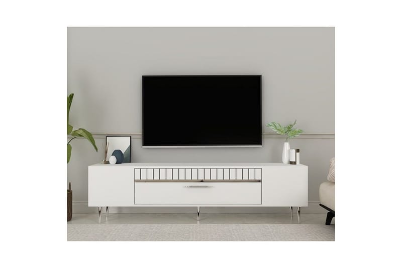 Anira TV-benk 150 cm - Hvit/Sølv - Møbler - Mediamøbel & tv møbel - TV-benk & mediabenk