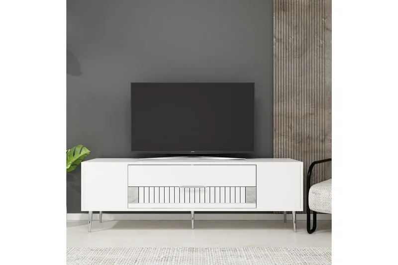Anira TV-benk 150 cm - Hvit/Sølv - Møbler - Mediamøbel & tv møbel - TV-benk & mediabenk