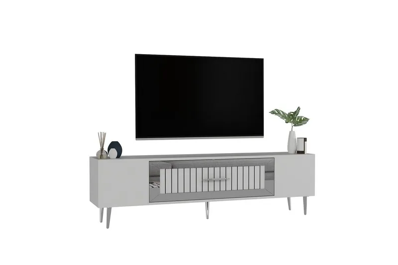 Anira TV-benk 150 cm - Hvit/Sølv - Møbler - Mediamøbel & tv møbel - TV-benk & mediabenk