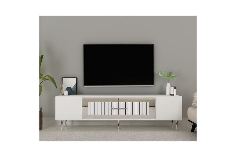 Anira TV-benk 150 cm - Hvit/Sølv - Møbler - Mediamøbel & tv møbel - TV-benk & mediabenk