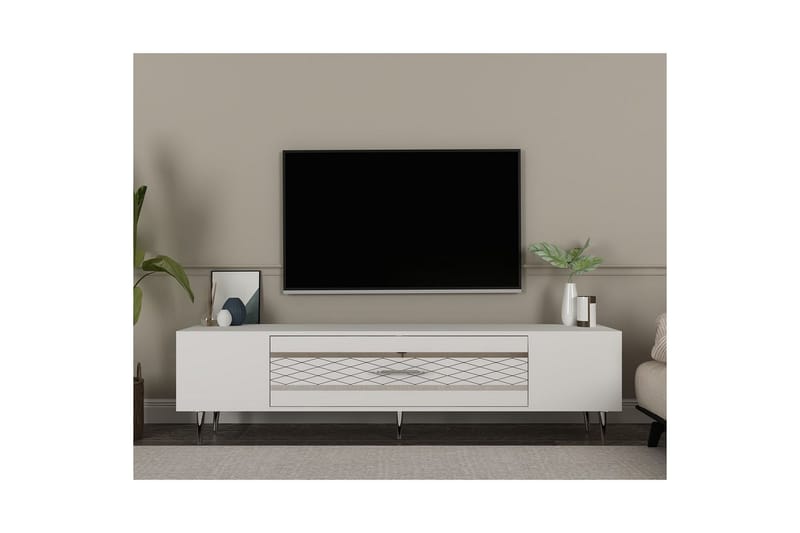 Anira TV-benk 150 cm - Hvit/Sølv - Møbler - Mediamøbel & tv møbel - TV-benk & mediabenk