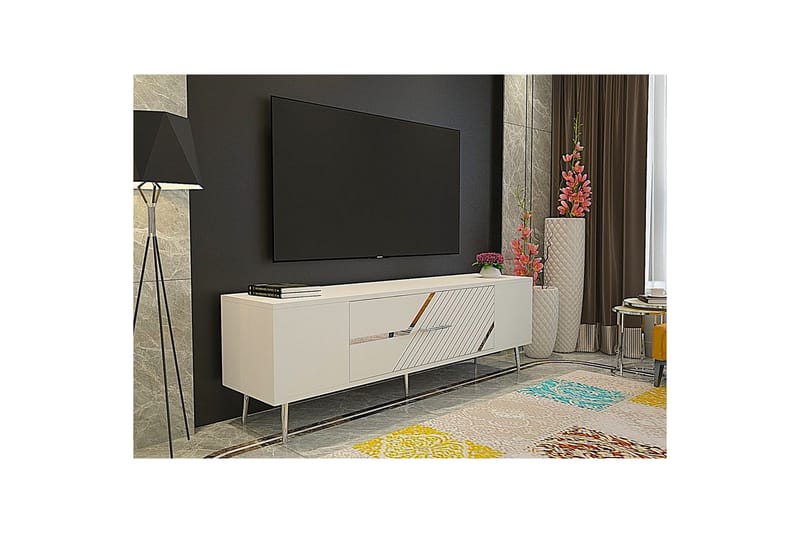 Anira TV-benk 150 cm - Hvit/Sølv - Møbler - Mediamøbel & tv møbel - TV-benk & mediabenk