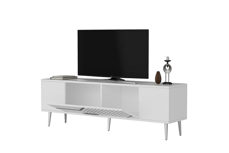 Anira TV-benk 150 cm - Hvit/Sølv - Møbler - Mediamøbel & tv møbel - TV-benk & mediabenk