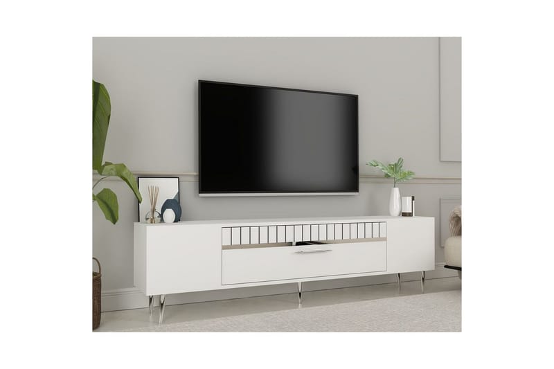 Anira TV-benk 150 cm - Hvit/Sølv - Møbler - Mediamøbel & tv møbel - TV-benk & mediabenk