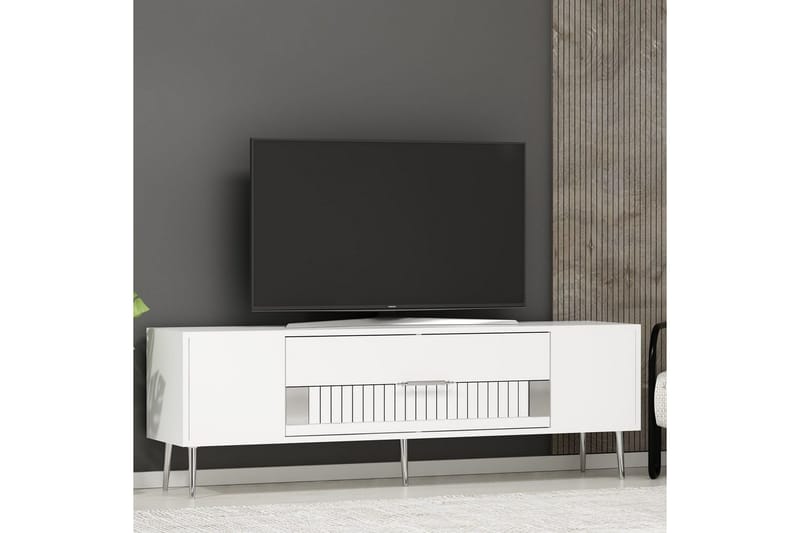 Anira TV-benk 150 cm - Hvit/Sølv - Møbler - Mediamøbel & tv møbel - TV-benk & mediabenk