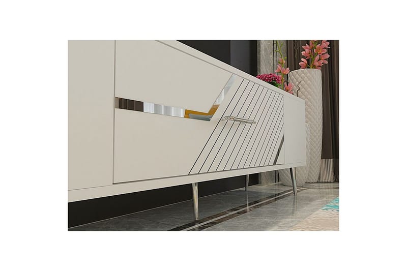 Anira TV-benk 150 cm - Hvit/Sølv - Møbler - Mediamøbel & tv møbel - TV-benk & mediabenk