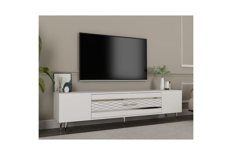 Anira TV-benk 150 cm - Hvit/Sølv - Møbler - Mediamøbel & tv møbel - TV-benk & mediabenk