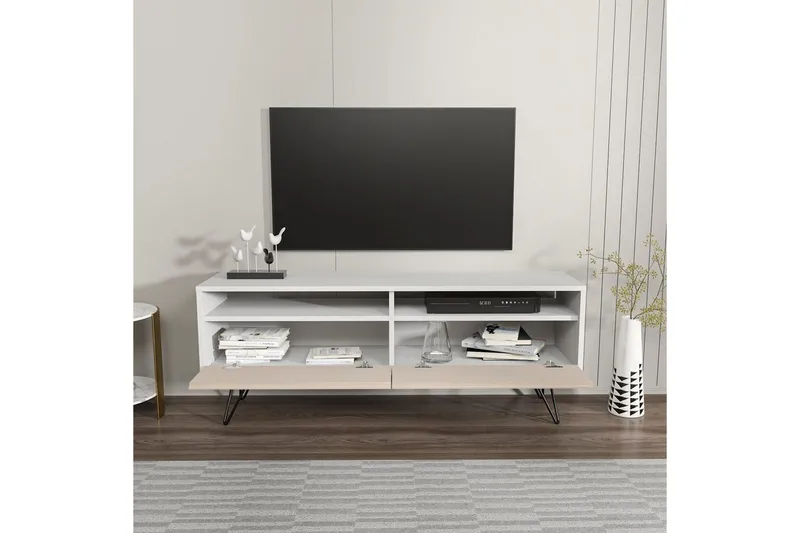 Anvor TV-benk 140 cm - Hvit/Beige - Møbler - Mediamøbel & tv møbel - TV-benk & mediabenk