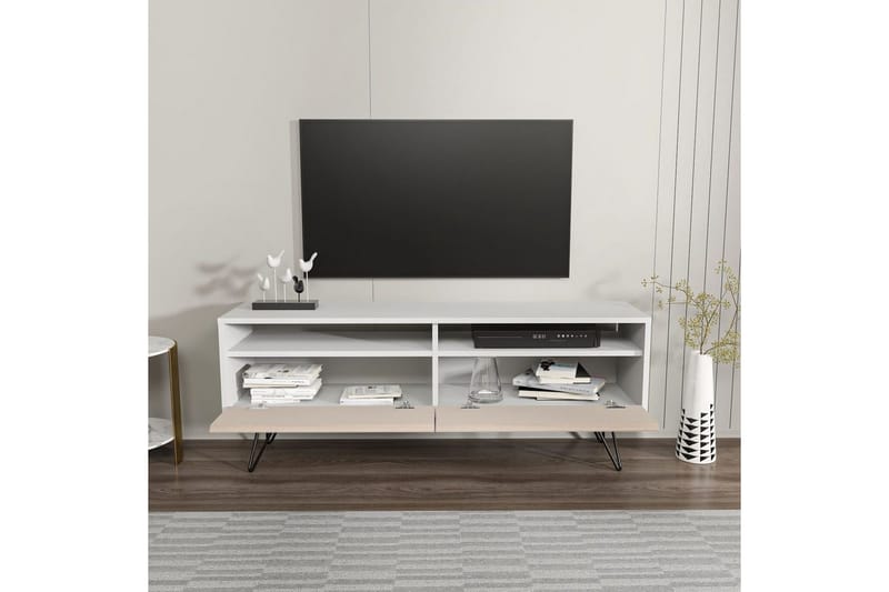 Anvor TV-benk 140 cm - Hvit/Beige - Møbler - Mediamøbel & tv møbel - TV-benk & mediabenk