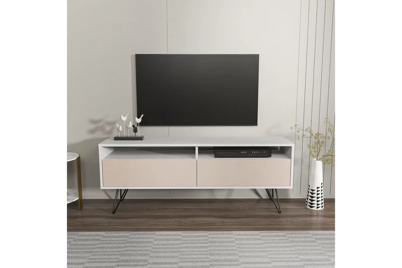 Anvor TV-benk 140 cm - Hvit/Beige - Møbler - Mediamøbel & tv møbel - TV-benk & mediabenk