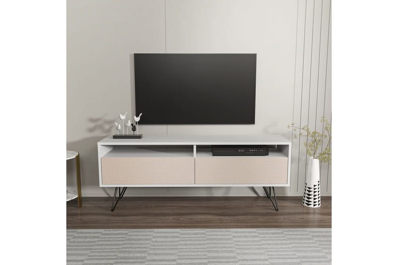 Anvor TV-benk 140 cm - Hvit/Beige - Møbler - Mediamøbel & tv møbel - TV-benk & mediabenk