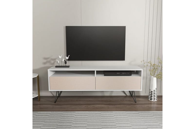 Anvor TV-benk 140 cm - Hvit/Beige - Møbler - Mediamøbel & tv møbel - TV-benk & mediabenk