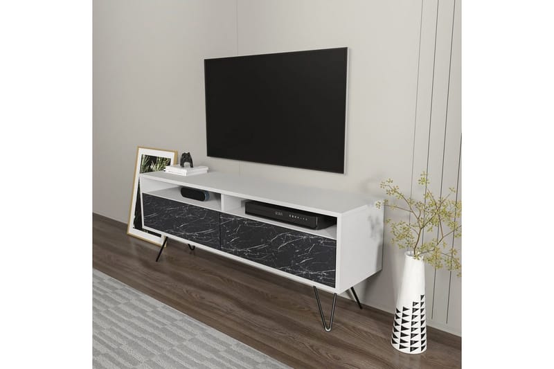 Anvor TV-benk 140 cm - Hvit/Sort - Møbler - Mediamøbel & tv møbel - TV-benk & mediabenk
