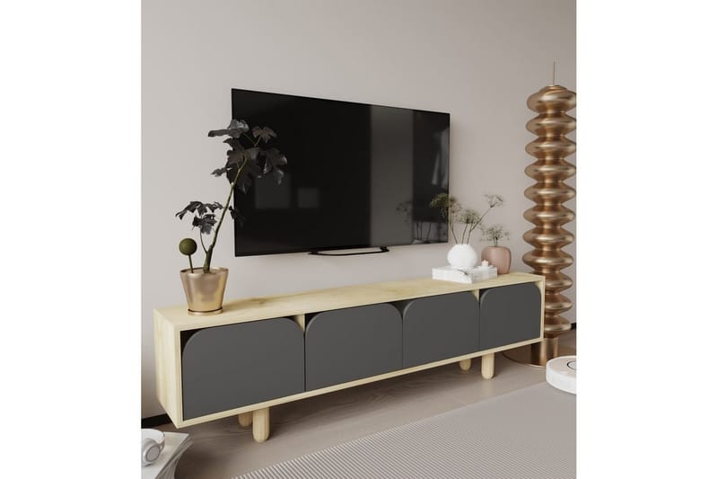 Arvo TV-benk 180x30 cm Travertinlook - Brun/Antrasitt - Møbler - Mediamøbel & tv møbel - TV-benk & mediabenk