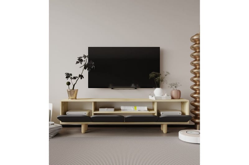 Arvo TV-benk 180x30 cm Travertinlook - Brun/Antrasitt - Møbler - Mediamøbel & tv møbel - TV-benk & mediabenk