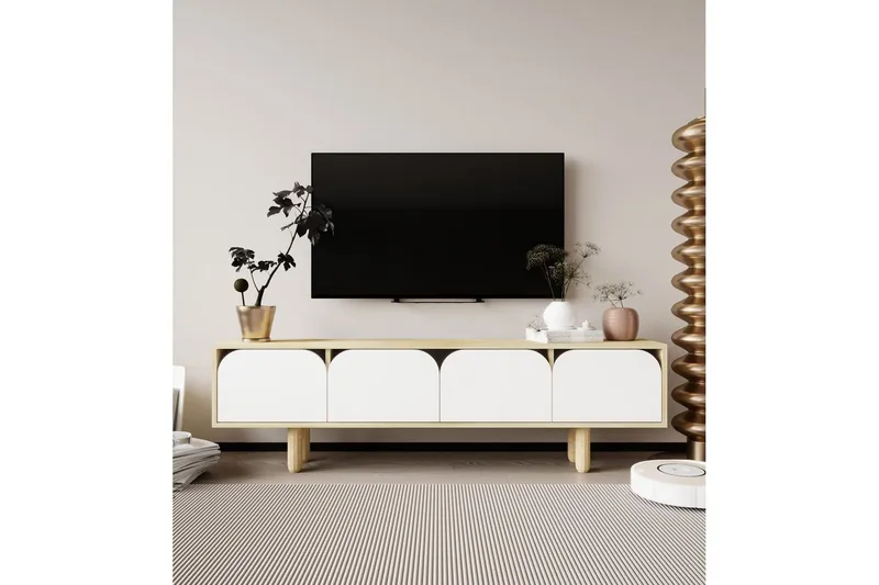 Arvo TV-benk 180x30 cm Travertinlook - Brun/Hvit - Møbler - Mediamøbel & tv møbel - TV-benk & mediabenk