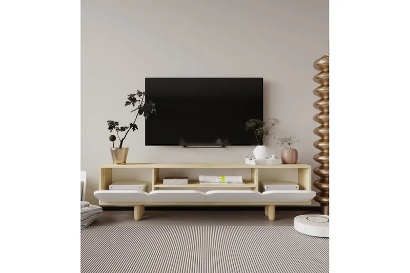 Arvo TV-benk 180x30 cm Travertinlook - Brun/Hvit - Møbler - Mediamøbel & tv møbel - TV-benk & mediabenk