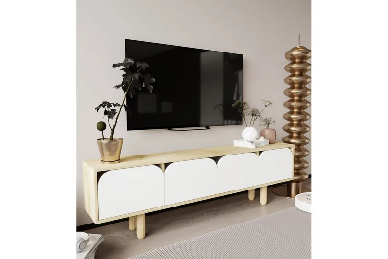 Arvo TV-benk 180x30 cm Travertinlook - Brun/Hvit - Møbler - Mediamøbel & tv møbel - TV-benk & mediabenk