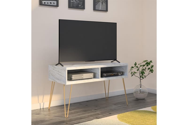 Athena Tv-benk 107x50 cm Hvit/Marmormønster - Novogratz - TV-benk & mediabenk