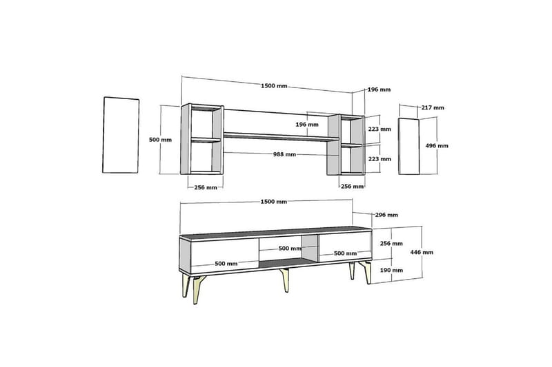 Barriet TV-møbelsett 150x29,6 cm - Hvit - Møbler - Mediamøbel & tv møbel - TV-møbelsett