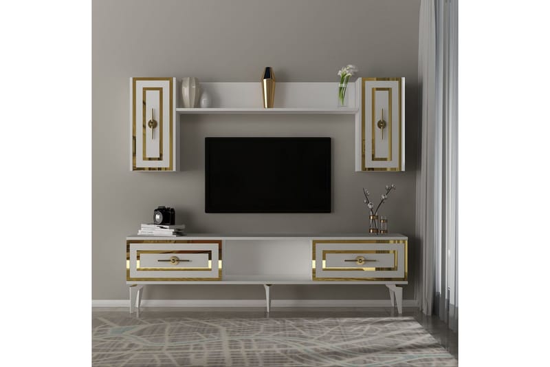 Barriet TV-møbelsett 150x29,6 cm - Hvit - Møbler - Mediamøbel & tv møbel - TV-møbelsett