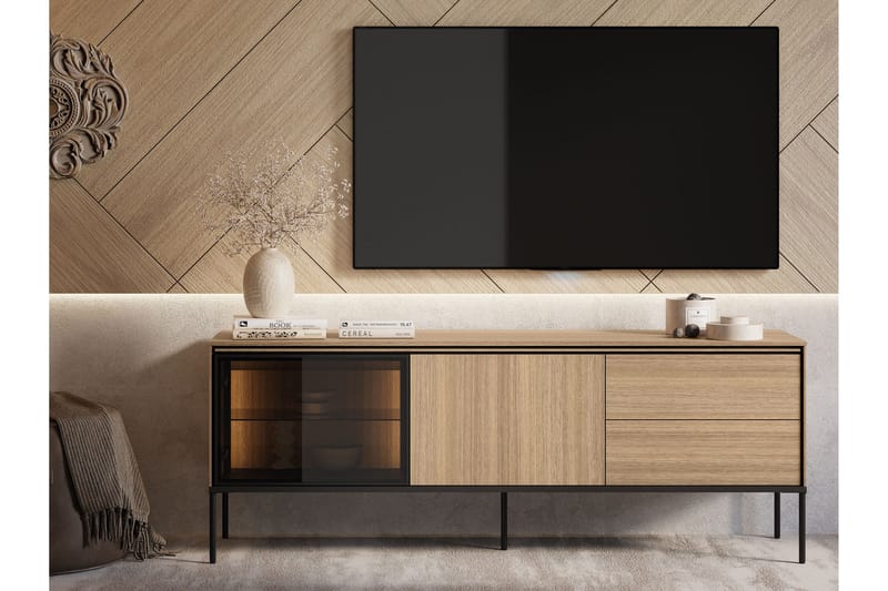 Basici Gulvstående TV-benk 167 cm med Oppbevaring i Mørkt Tre - Brun - Møbler - Mediamøbel & tv møbel - TV-benk & mediabenk