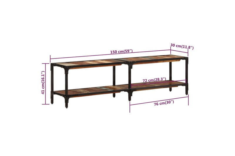 beBasic TV-benk 150x30x41 cm gjenvunnet heltre - Flerfarget - Møbler - Mediamøbel & tv møbel - TV-benk & mediabenk