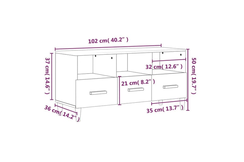 beBasic TV-benk betonggrå 102x36x50 cm konstruert tre - GrÃ¥ - TV-benk & mediabenk