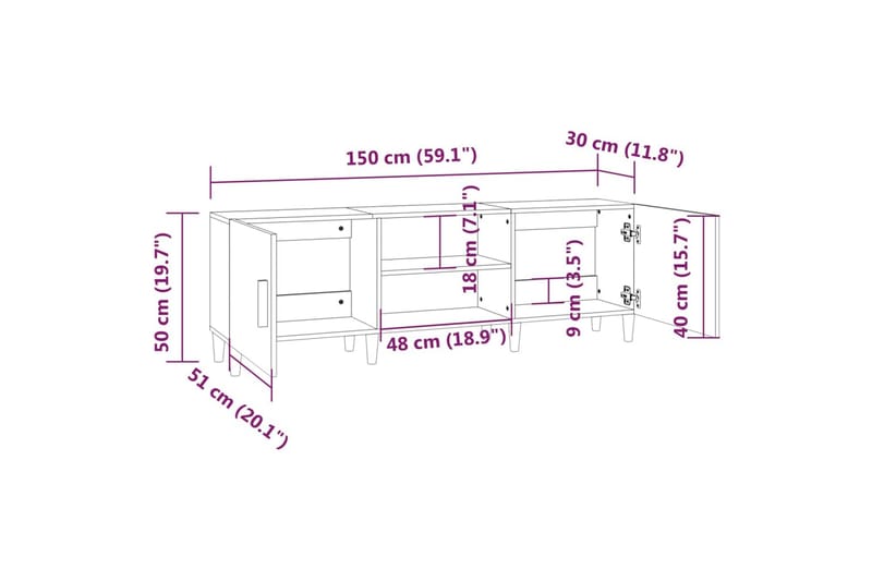 beBasic TV-benk betonggrå 150x30x50 cm konstruert tre - GrÃ¥ - TV-benk & mediabenk