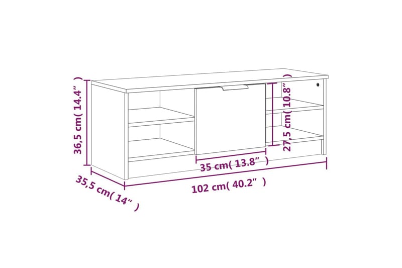 beBasic TV-benk brun eik 102x35,5x36,5 cm konstruert tre - Brun - TV-benk & mediabenk