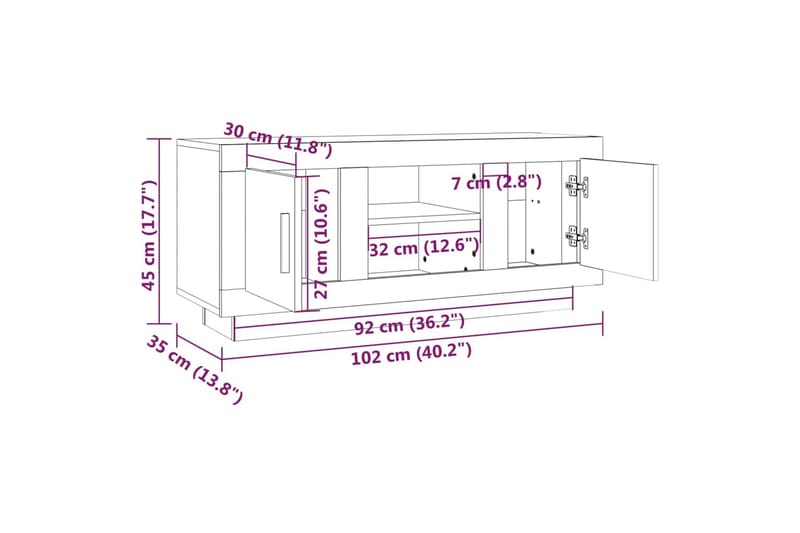 beBasic TV-benk brun eik 102x35x45 cm konstruert tre - Brun - TV-benk & mediabenk