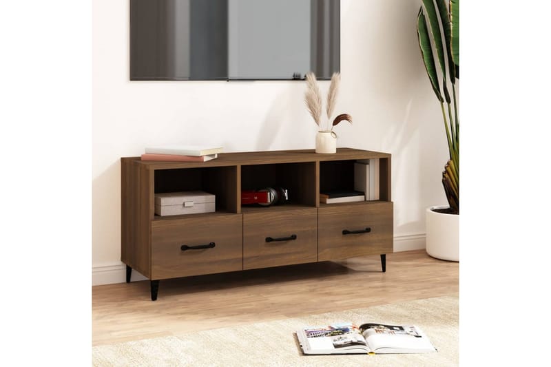 beBasic TV-benk brun eik 102x35x50 cm konstruert tre - Brun - Møbler - Mediamøbel & tv møbel - TV-benk & mediabenk