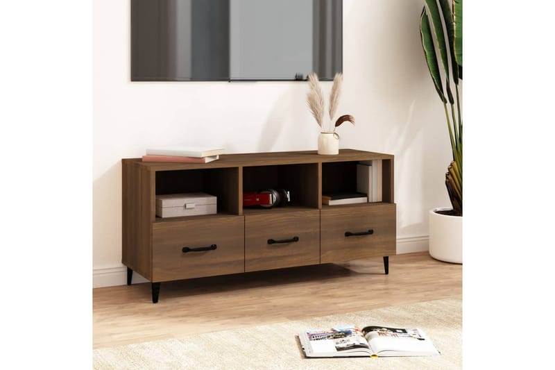 beBasic TV-benk brun eik 102x35x50 cm konstruert tre - Brun - TV-benk & mediabenk