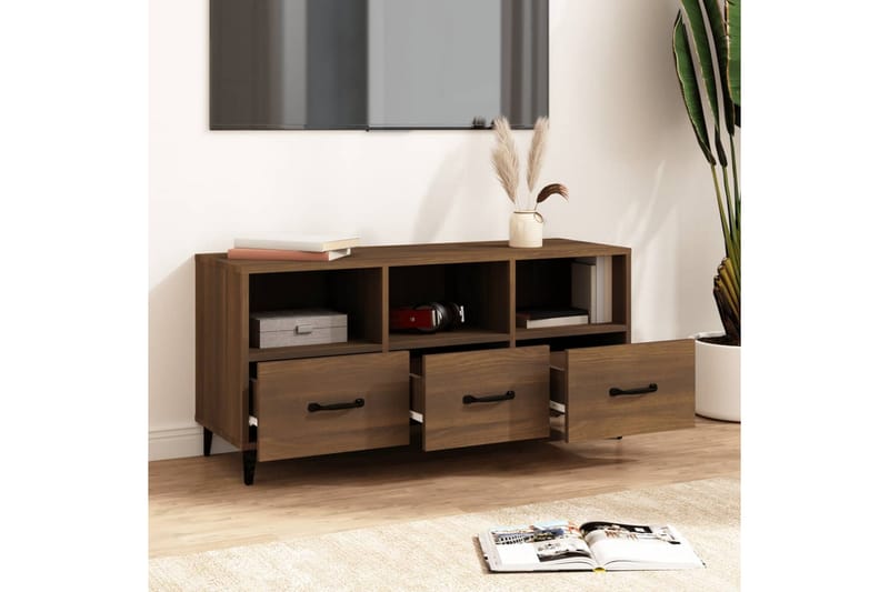 beBasic TV-benk brun eik 102x35x50 cm konstruert tre - Brun - Møbler - Mediamøbel & tv møbel - TV-benk & mediabenk