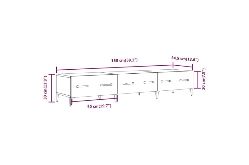 beBasic TV-benk brun eik 150x34,5x30 cm konstruert tre - Brun - Møbler - Mediamøbel & tv møbel - TV-benk & mediabenk