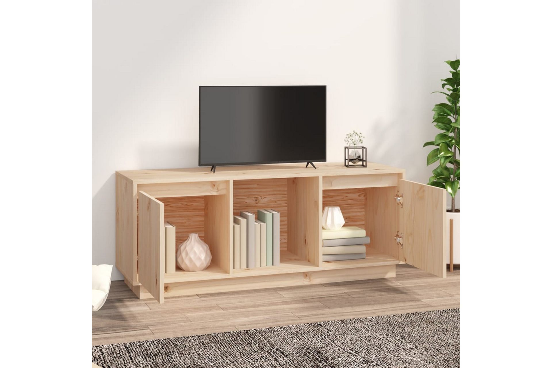 beBasic TV-benk grå 110,5x35x44 cm heltre furu - Brun - Møbler - Mediamøbel & tv møbel - TV-benk & mediabenk