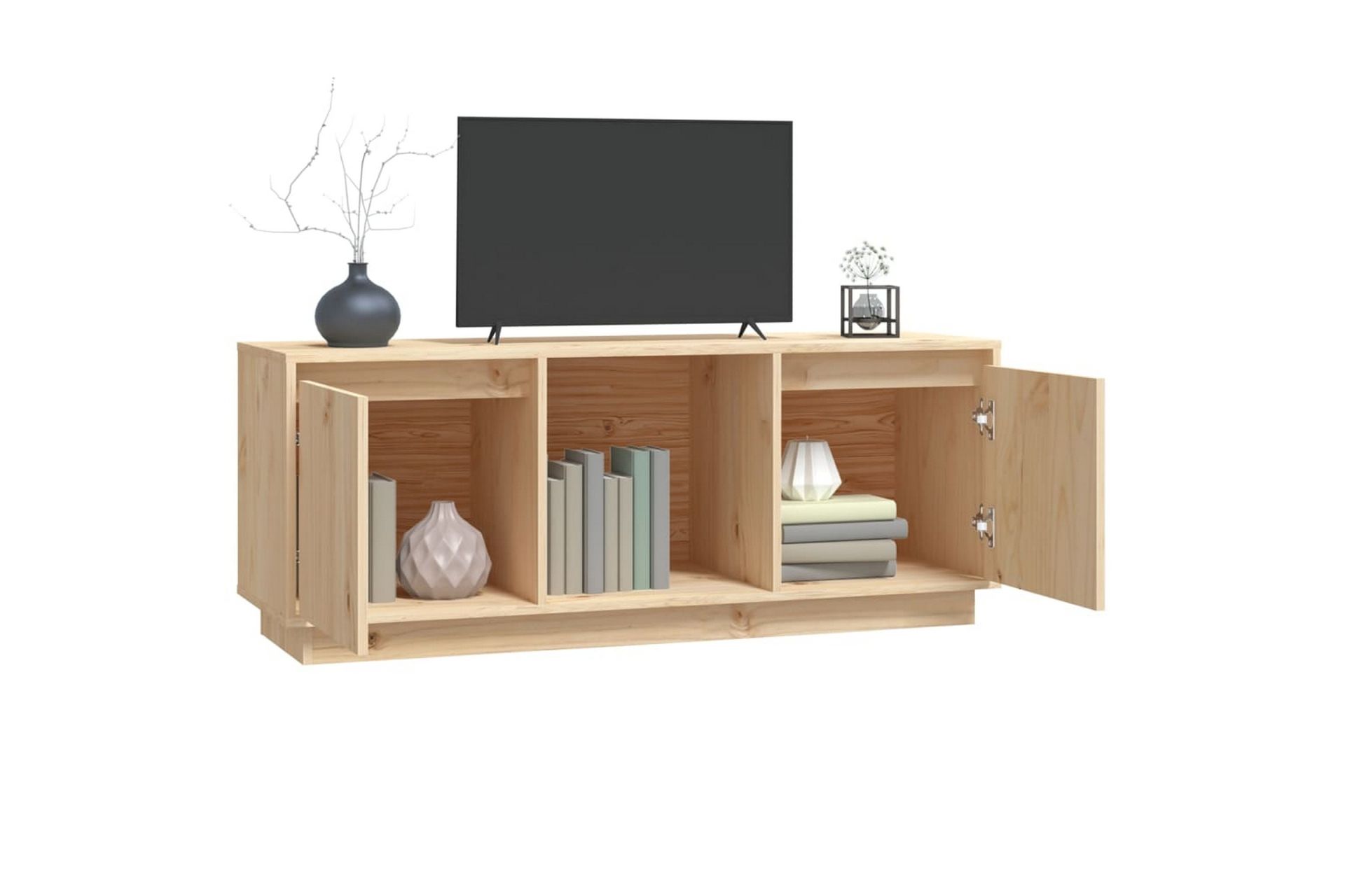 beBasic TV-benk grå 110,5x35x44 cm heltre furu - Brun - Møbler - Mediamøbel & tv møbel - TV-benk & mediabenk